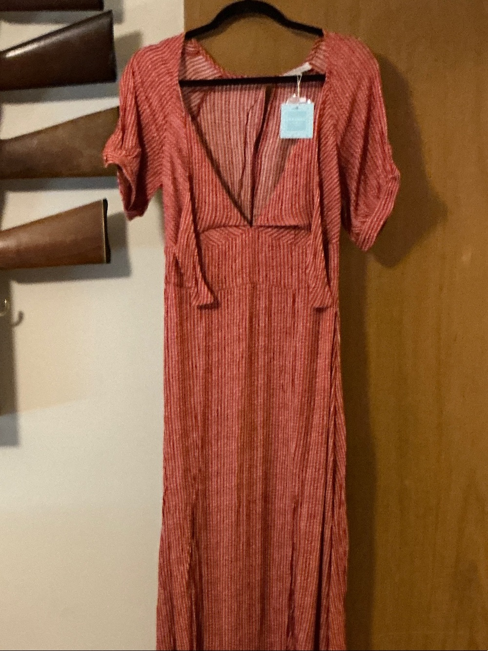 Hayden Red Striped V-Neck Maxi Dress
